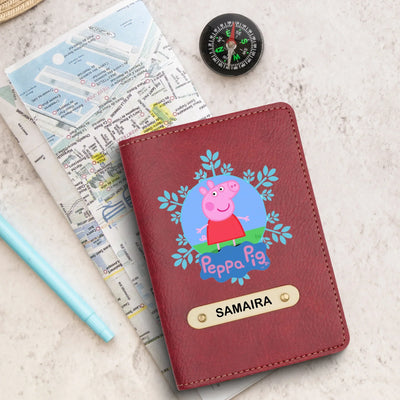 Peppa Pig Print Personalised Nexon Passport Cover - Maroon