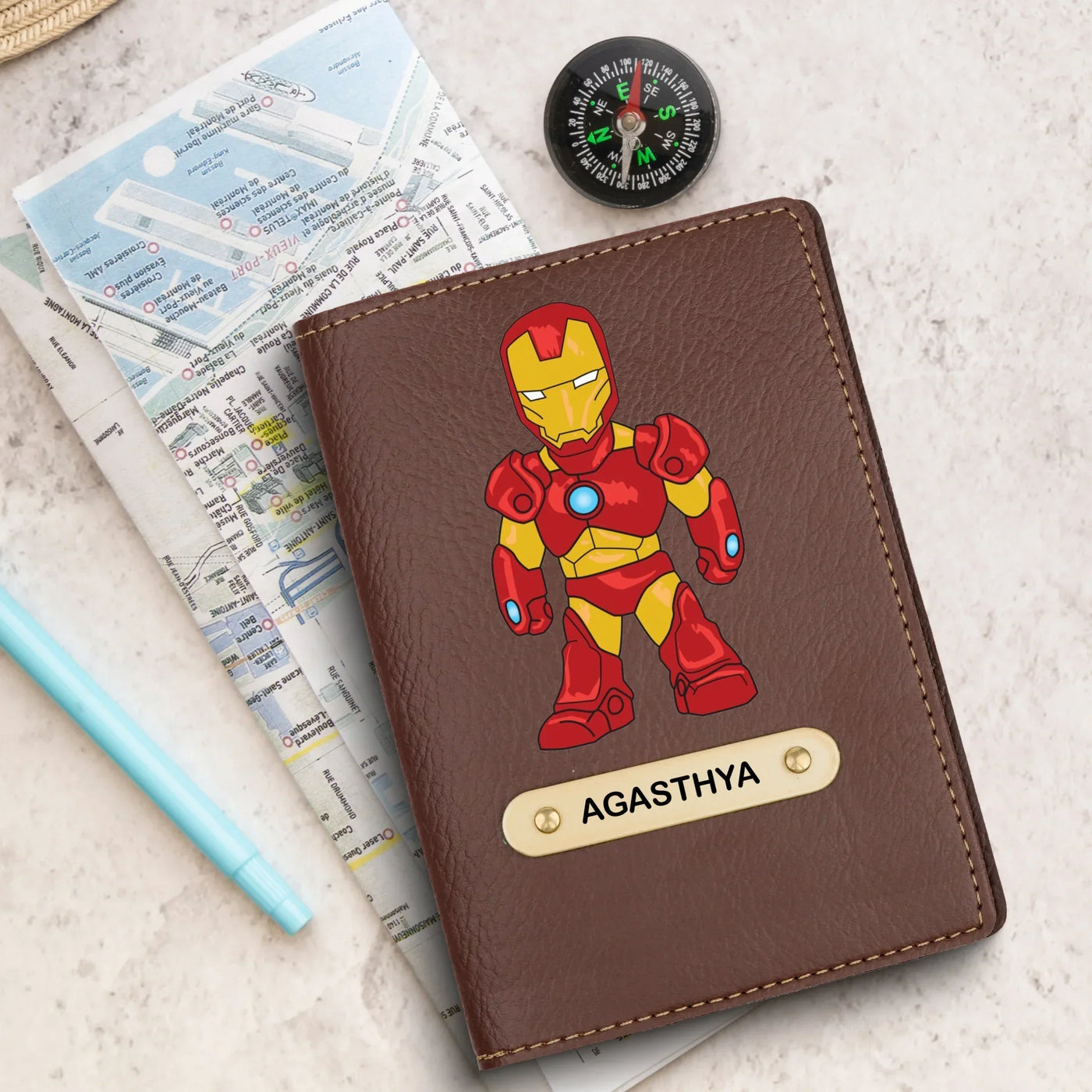 Iron Man Print Personalised Nexon Passport Cover - Tan