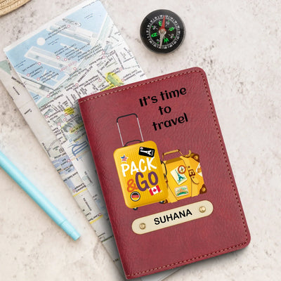 Travel Luggage Print Personalised Nexon Passport Cover - Maroon