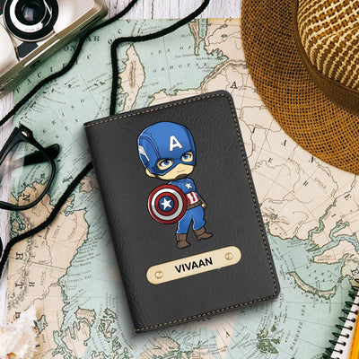 Captain America Print Personalised Nexon Passport Cover - Black
