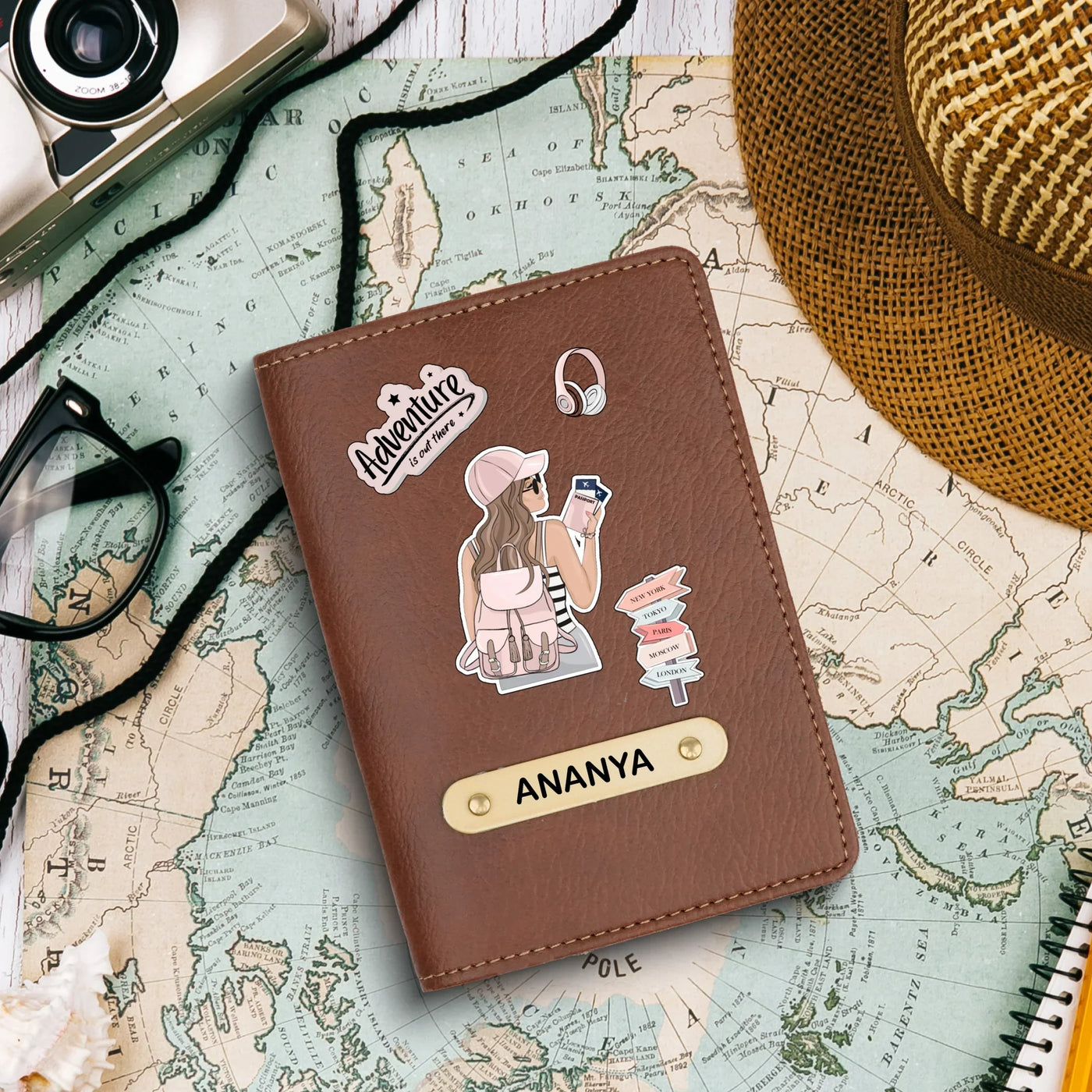 Adventure Print Personalised Nexon Passport Cover - Brown