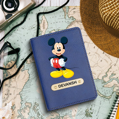 Mickey Mouse Print Personalised Nexon Passport Cover - Blue