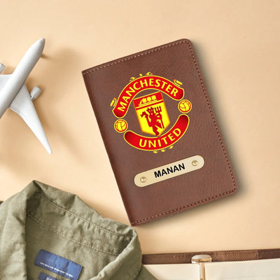 Manchester United Print Personalised Nexon Passport Cover - Brown