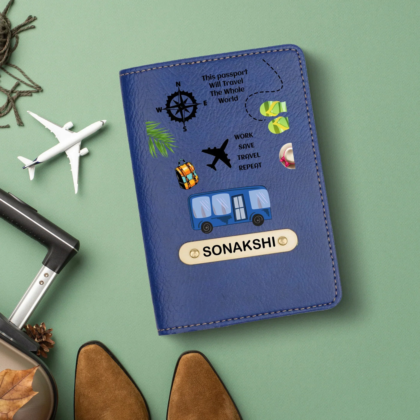 Travel Print Personalised Nexon Passport Cover 6 - Blue