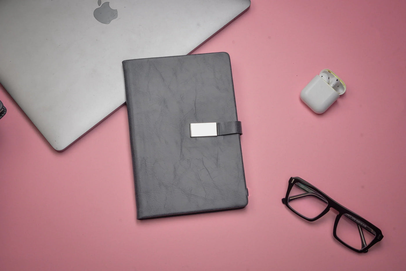 2024 Diwali Combo 2.0 (Classy Metal Flip Card Cover Diary + Classy Metal Keychain + Pen + Classy Steel Cardholder + Ferrero Rocher + Diya) Grey