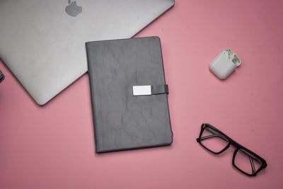 2024 Diwali Combo 2.0 (Classy Metal Flip Card Cover Diary + Classy Metal Keychain + Pen + Classy Steel Cardholder + Ferrero Rocher + Diya) Grey