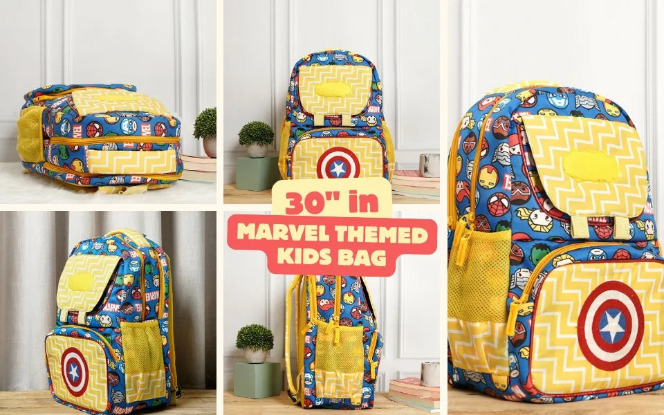 Your Gift Studio Marvel Print Kids Backpack, Tiffin, Fork, Spoon & Bottle Set Customised Hamper