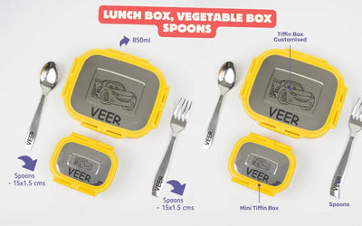 Your Gift Studio Marvel Print Kids Backpack, Tiffin, Fork, Spoon & Bottle Set Customised Hamper