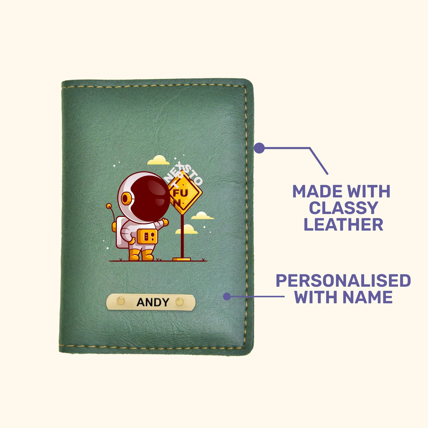 Next Stop Fun Print Personalised Nexon Passport Cover - Olive Green