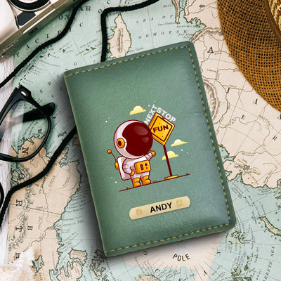 Next Stop Fun Print Personalised Nexon Passport Cover - Olive Green