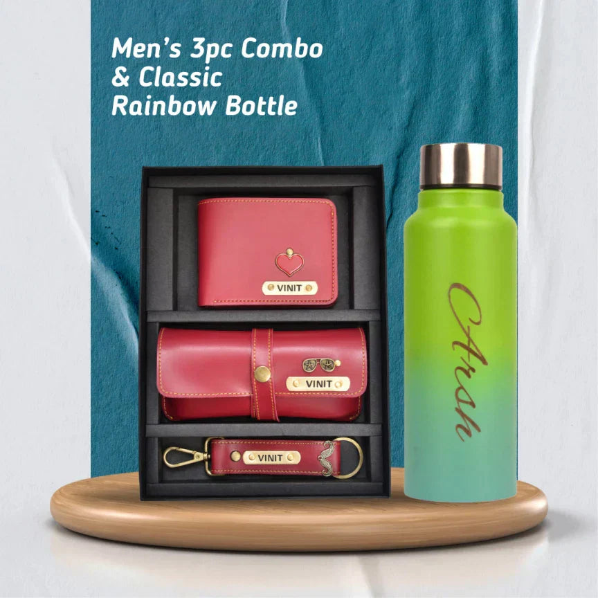 Customized Best Vegan Leather Combo with Water Bottle - Wine