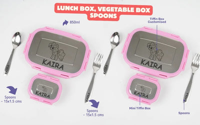 Your Gift Studio Pony Print Kids Backpack, Tiffin, Fork, Spoon & Bottle Customised Hamper