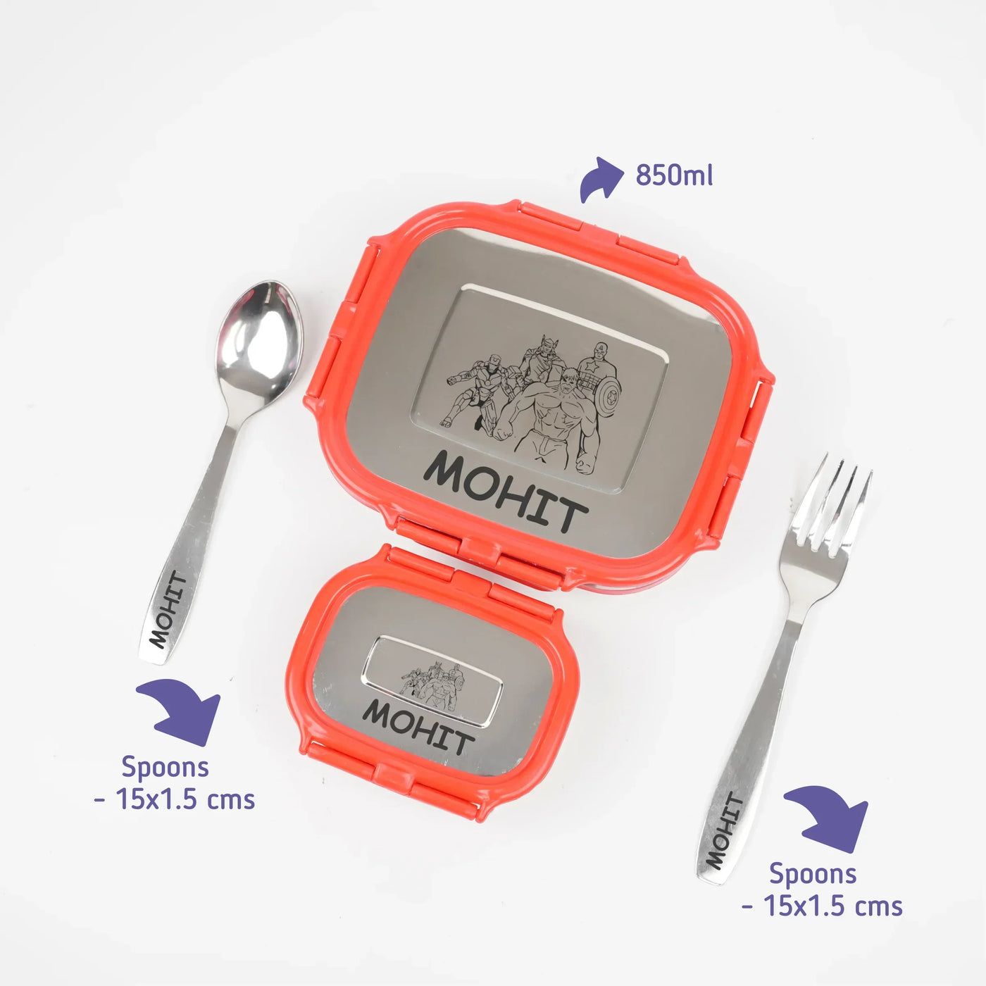 Personalised Engraved Tiffin Box Set (2pcs) - Large - Red