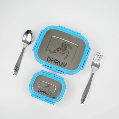 Personalised Engraved Tiffin Box Set (2pcs) - Large - Blue