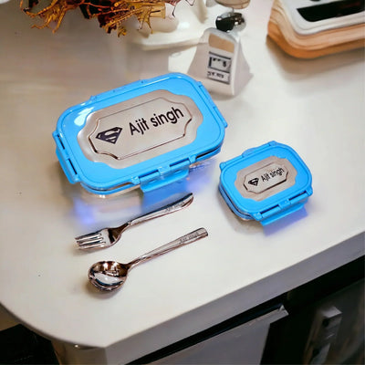 Personalised Engraved Tiffin Box Set (2pcs) - Large - Blue