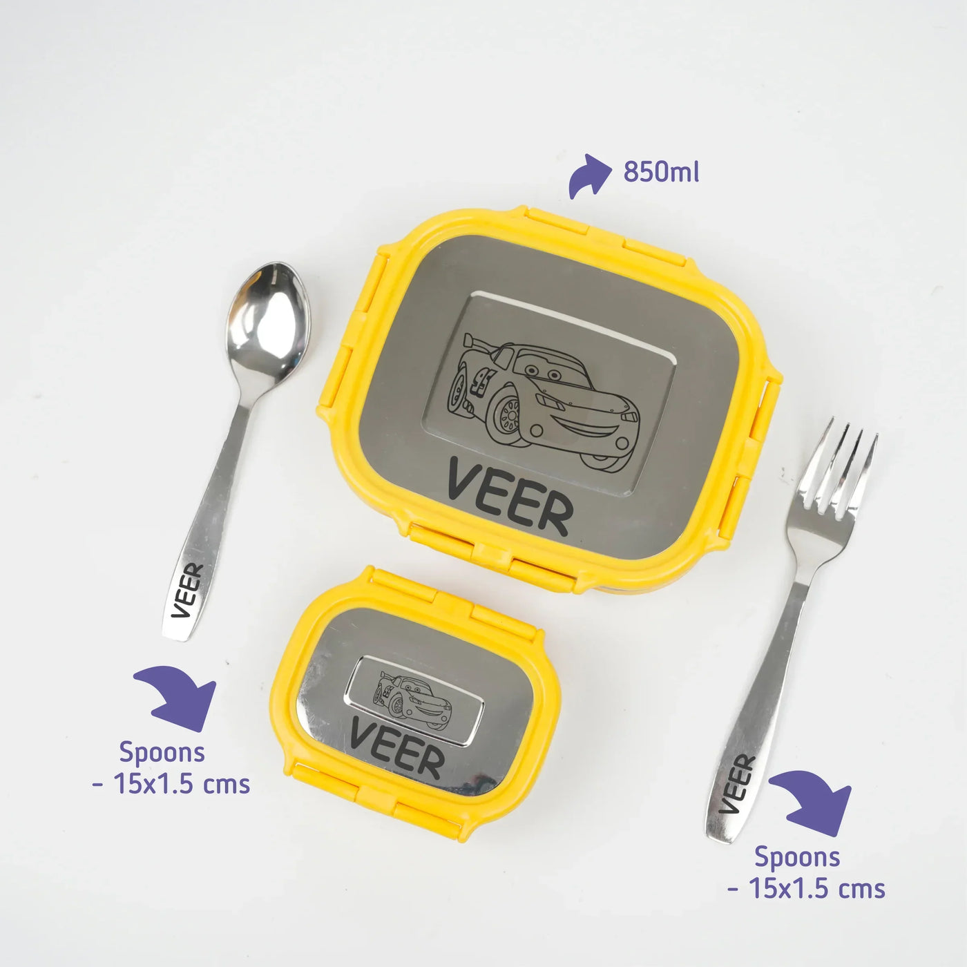 Personalised Engraved Tiffin Box Set (2pcs) - Large - Yellow
