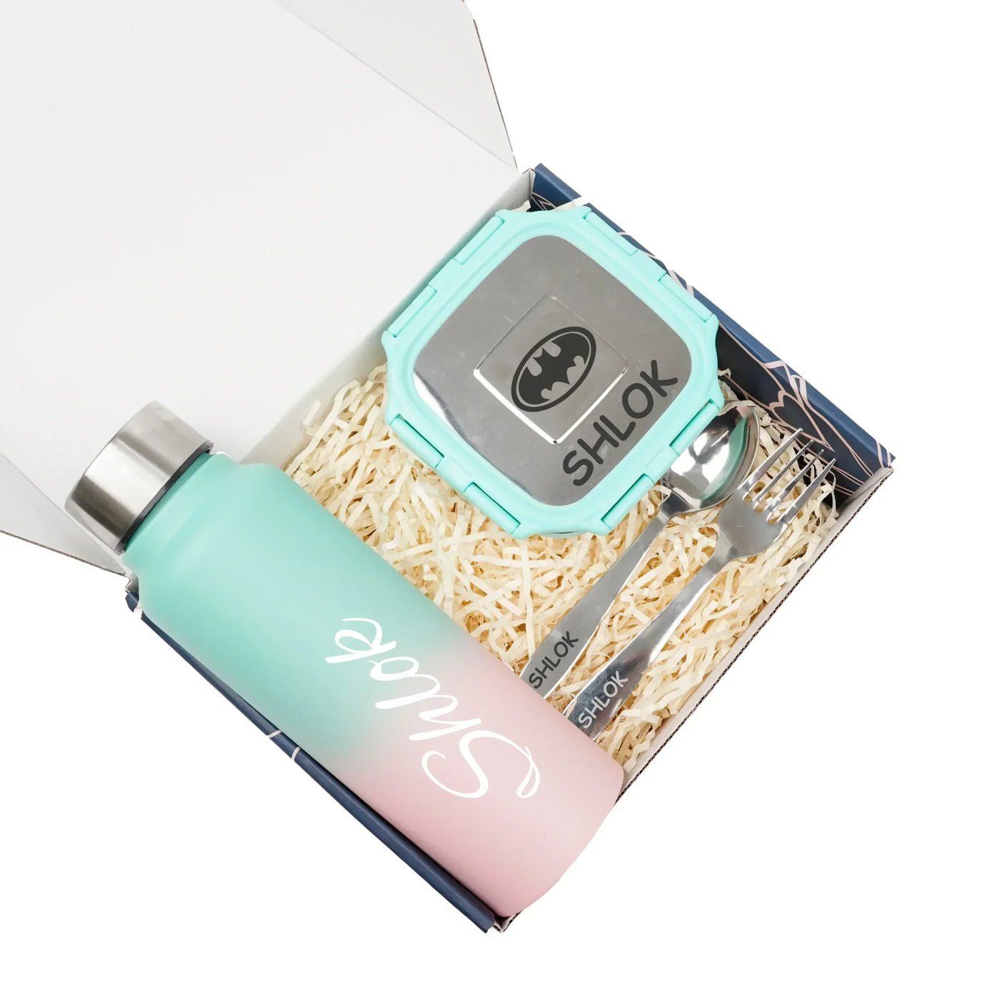 Personalised Engraved Tiffin Box Set With Bottle - Large - Light Green