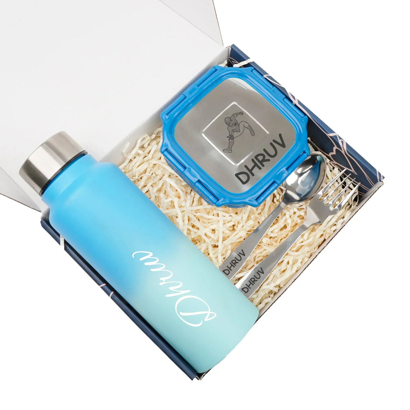 Personalised Engraved Tiffin Box Set With Bottle - Large - Blue