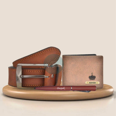 Personalized Men's Decent 3 Pcs Gift Combo - Brown