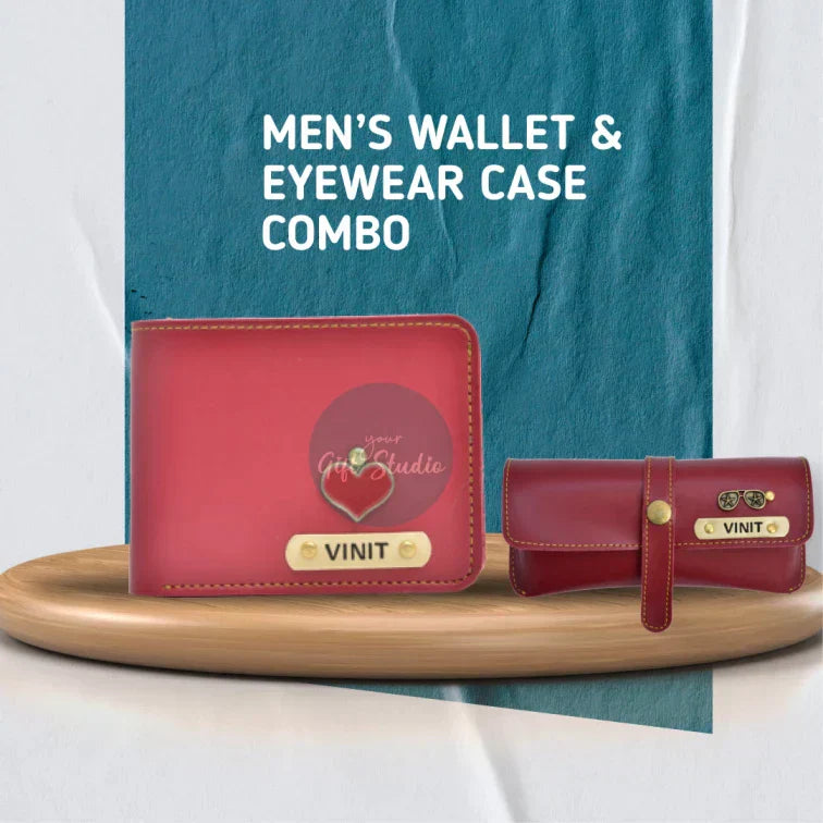 Personalized Men's Wallet and Eyewear Case - Wine