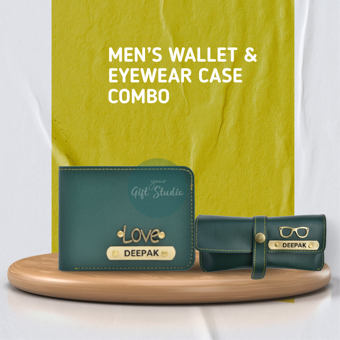 Personalized Men's Wallet and Eyewear Case - Grey