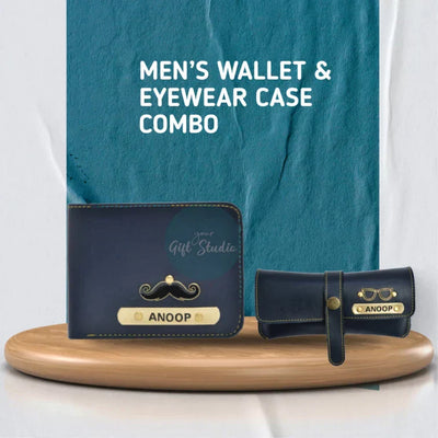 Personalized Men's Wallet and Eyewear Case - Blue