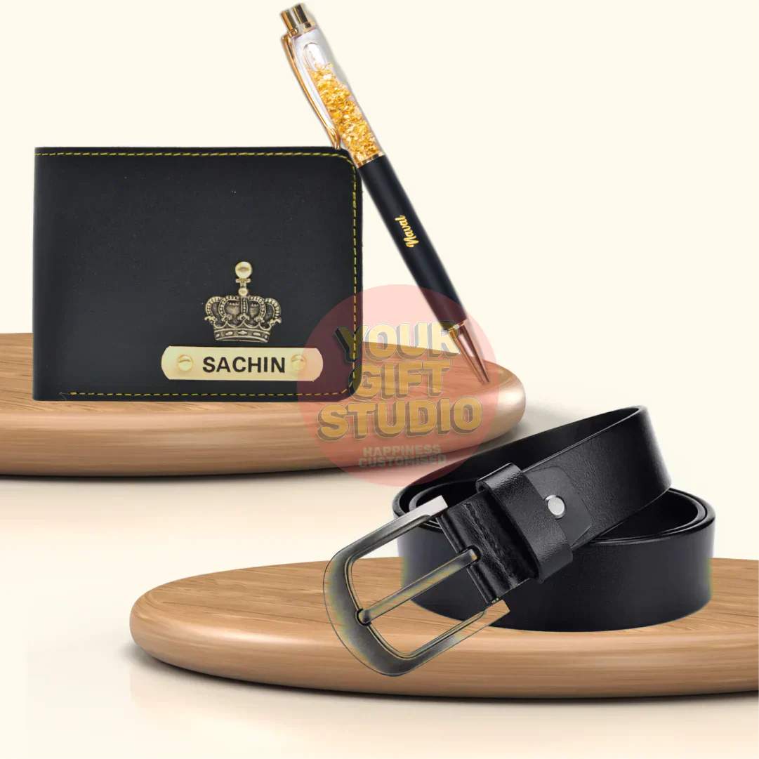 Customized Men's Decent 3 Pcs Gift Combo - Black