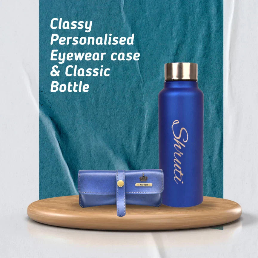 Personalized Perfect Classy Leather Eyewear Case - Blue