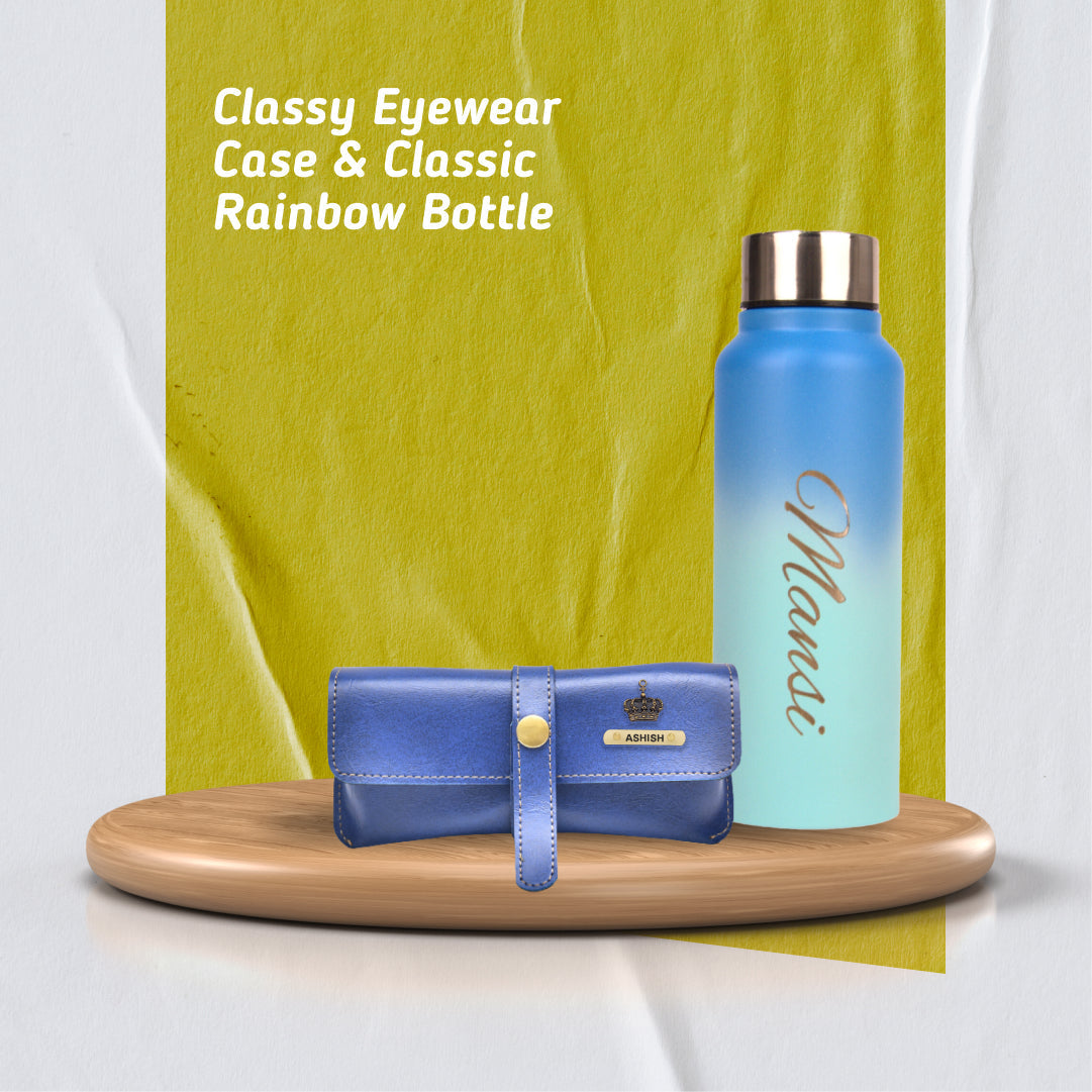 Customized Perfect Classy Leather Eyewear Case Combo - Blue