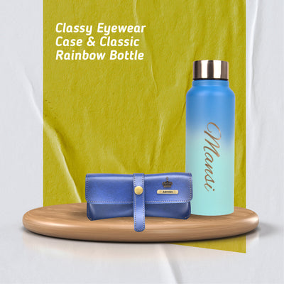 Customized Perfect Classy Leather Eyewear Case Combo - Blue