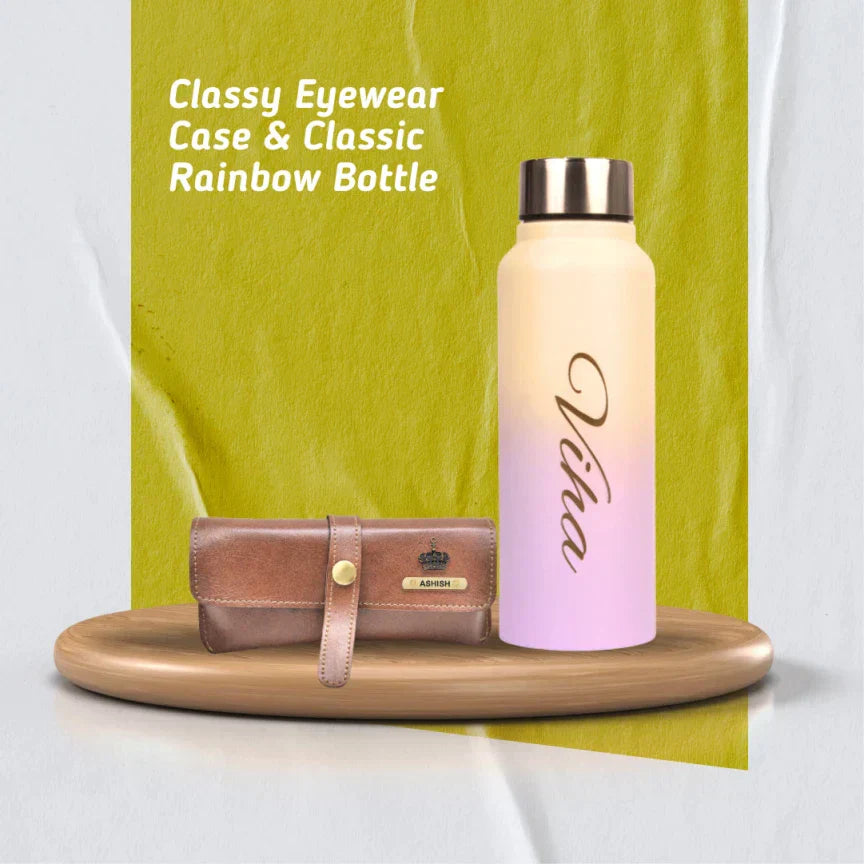 Customized Perfect Classy Leather Eyewear Case Combo - Tan