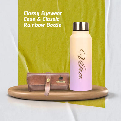 Customized Perfect Classy Leather Eyewear Case Combo - Tan