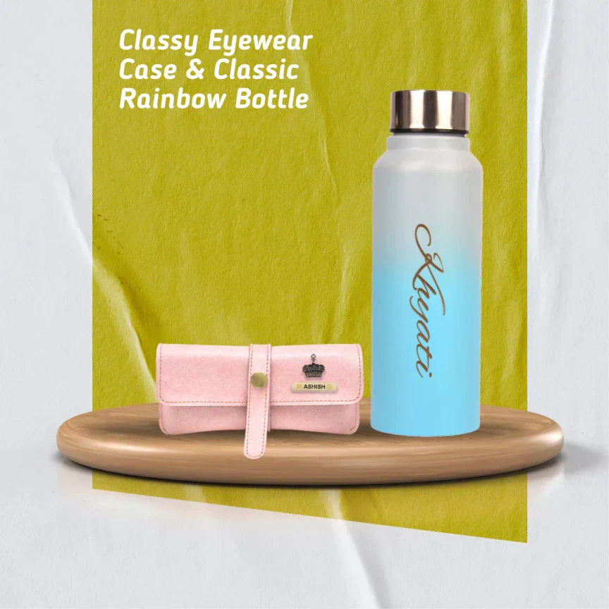 Customized Perfect Classy Leather Eyewear Case Combo - Pink