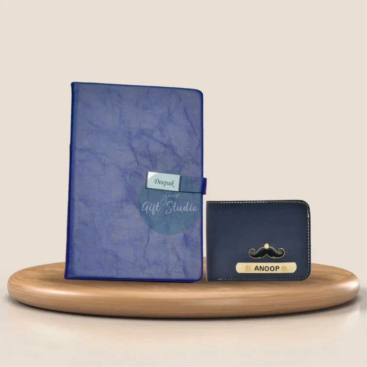 Personalized Men's Wallet and Diary Combo - Blue