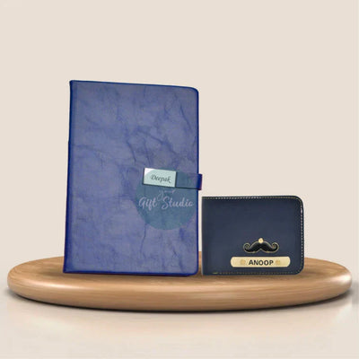 Personalized Men's Wallet and Diary Combo - Blue