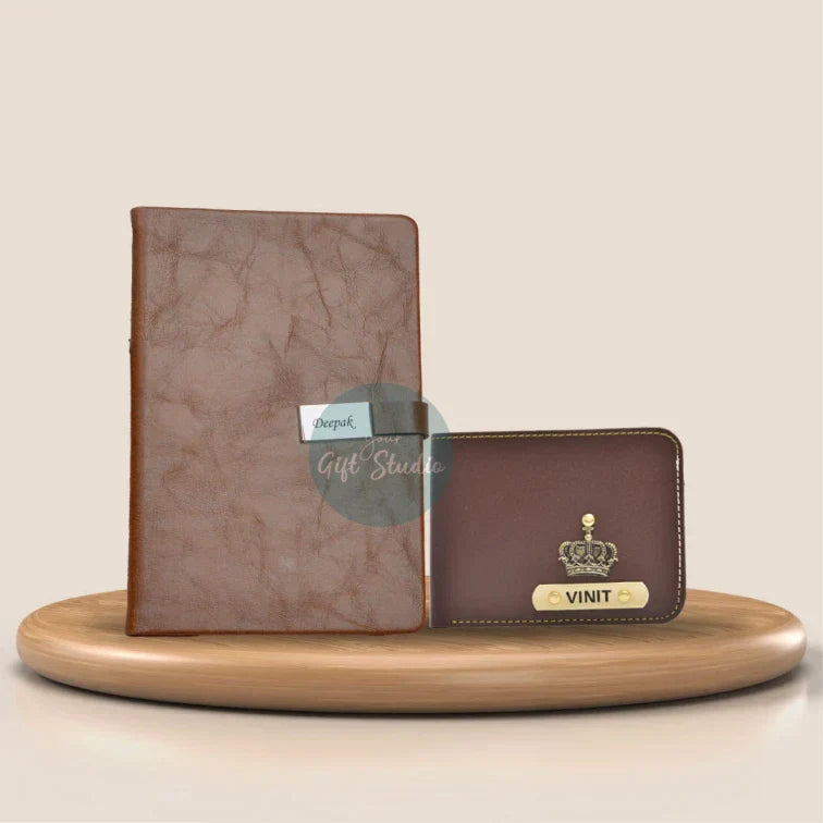 Personalized Men's Wallet and Diary Combo - Brown