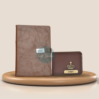 Personalized Men's Wallet and Diary Combo - Brown