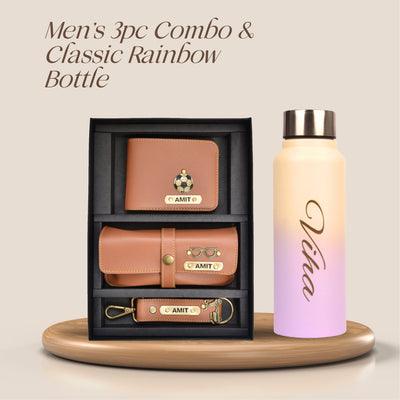 Customized Best Vegan Leather Combo with Water Bottle - Tan