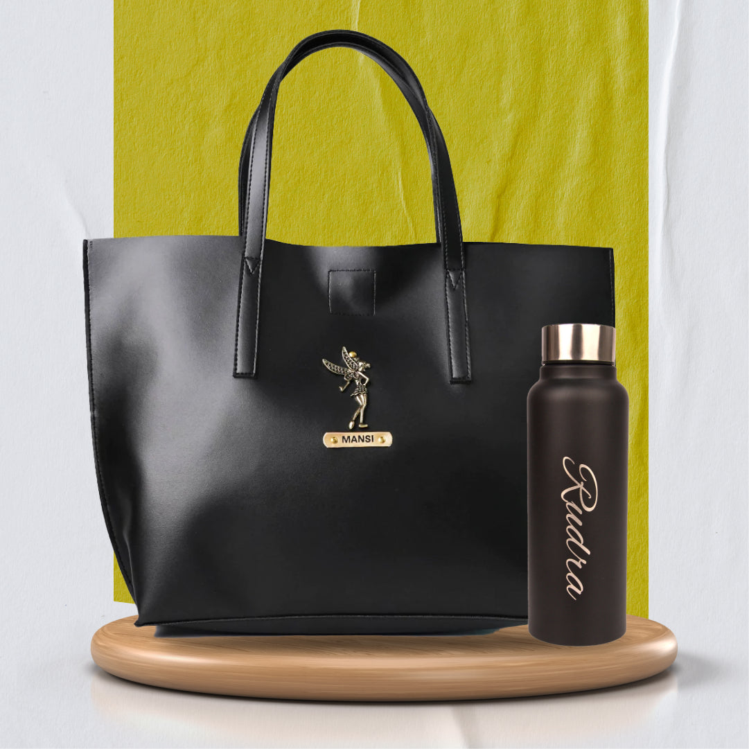 Personalized Perfect Women Tote Bag and Water Bottle - Black