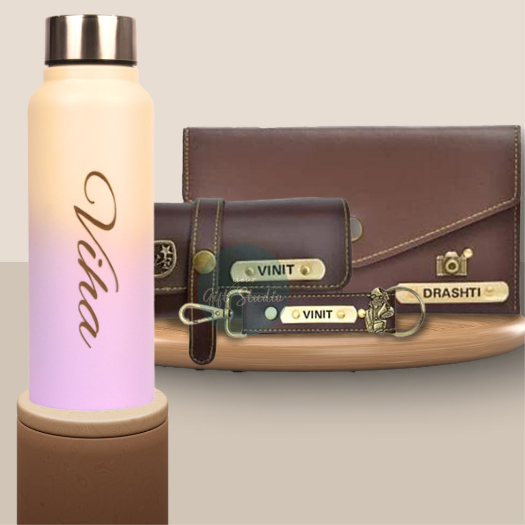 Personalized Women's Gift Combo with Bottle- Brown