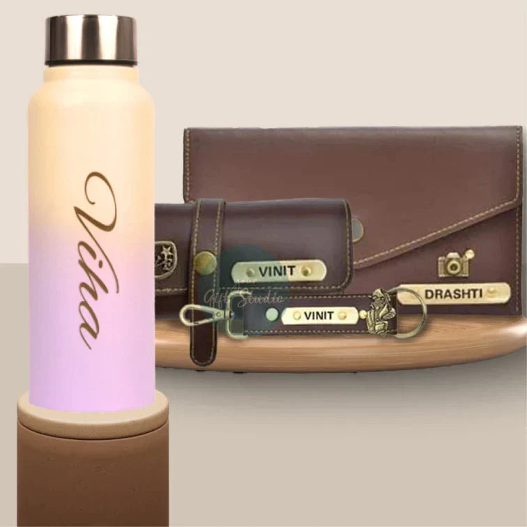 Personalized Women's Gift Combo with Bottle- Brown