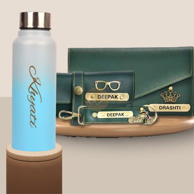 Personalized Women's Gift Combo with Bottle- Green