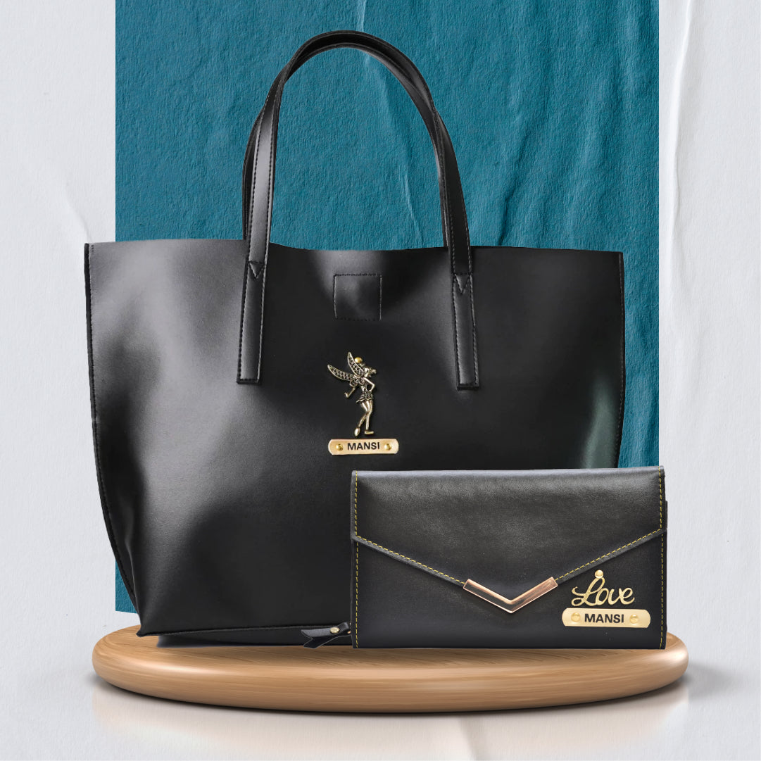 Personalized Best Lady Wallet and Tote Bag - Black