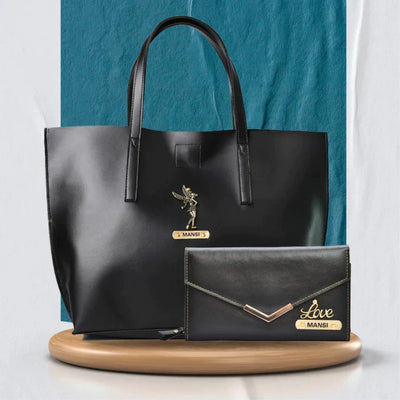 Personalized Best Lady Wallet and Tote Bag - Black