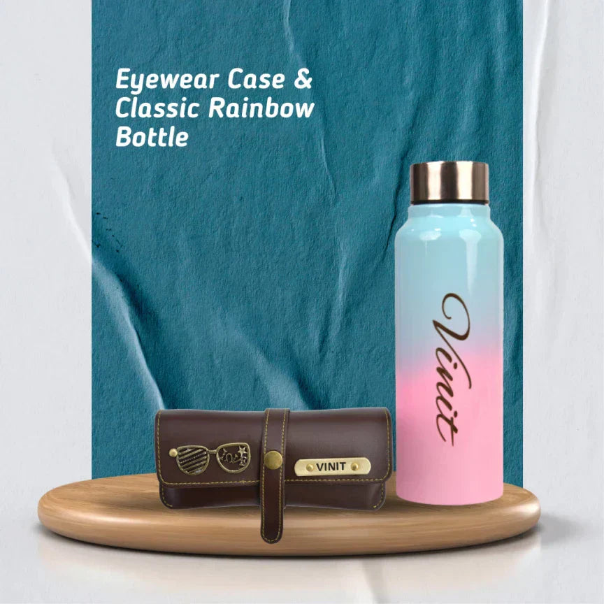 Personalized Perfect Water Bottle and Eyewear Case - Brown