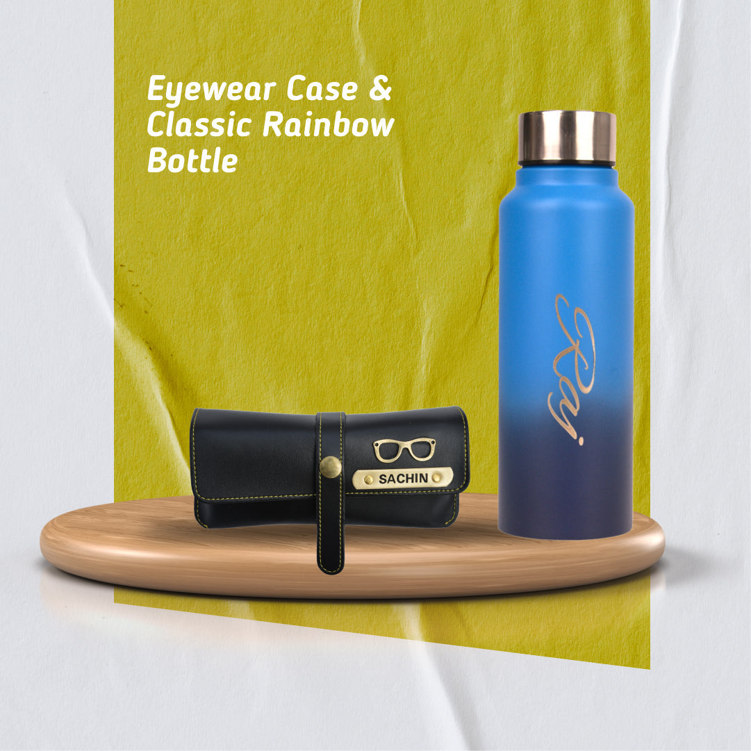 Personalized Perfect Water Bottle and Eyewear Case - Black