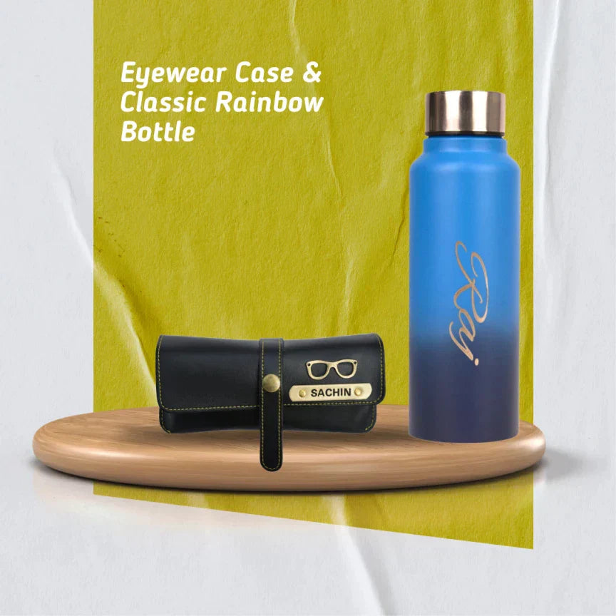 Personalized Perfect Water Bottle and Eyewear Case - Black
