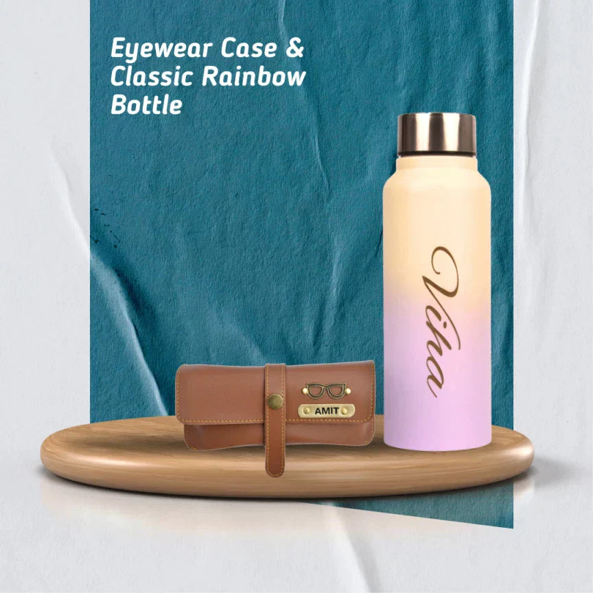 Personalized Perfect Water Bottle and Eyewear Case - Tan