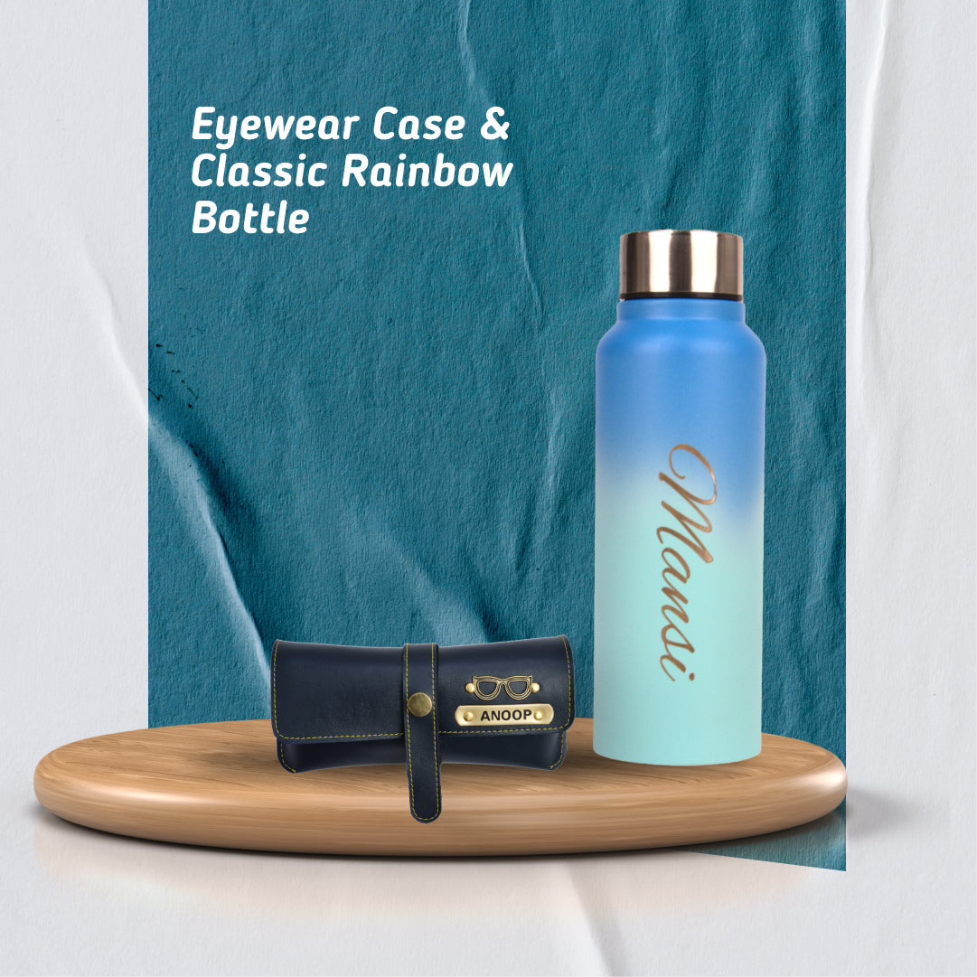 Personalized Perfect Water Bottle and Eyewear Case - Blue