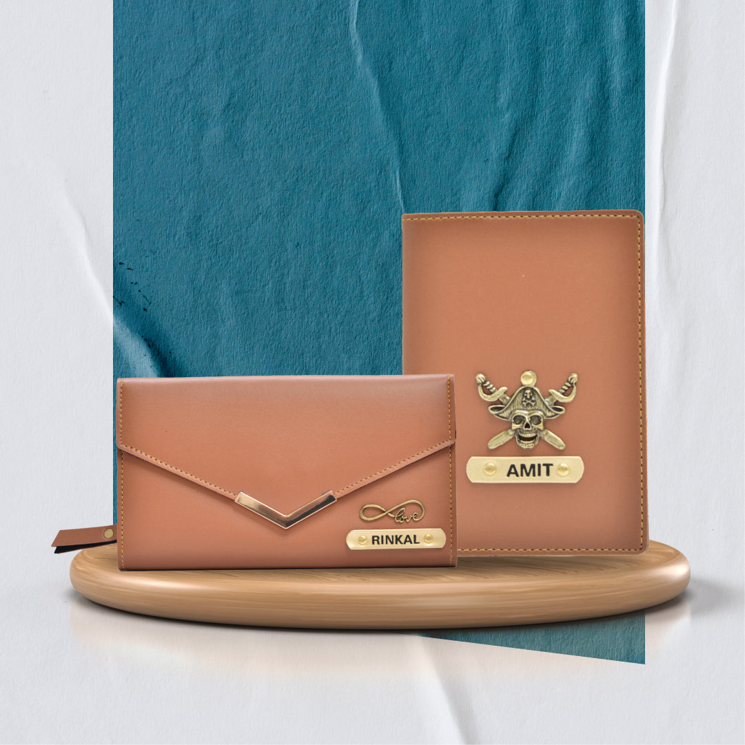 Personalized Lady Wallet and Passport Cover Combo - Tan